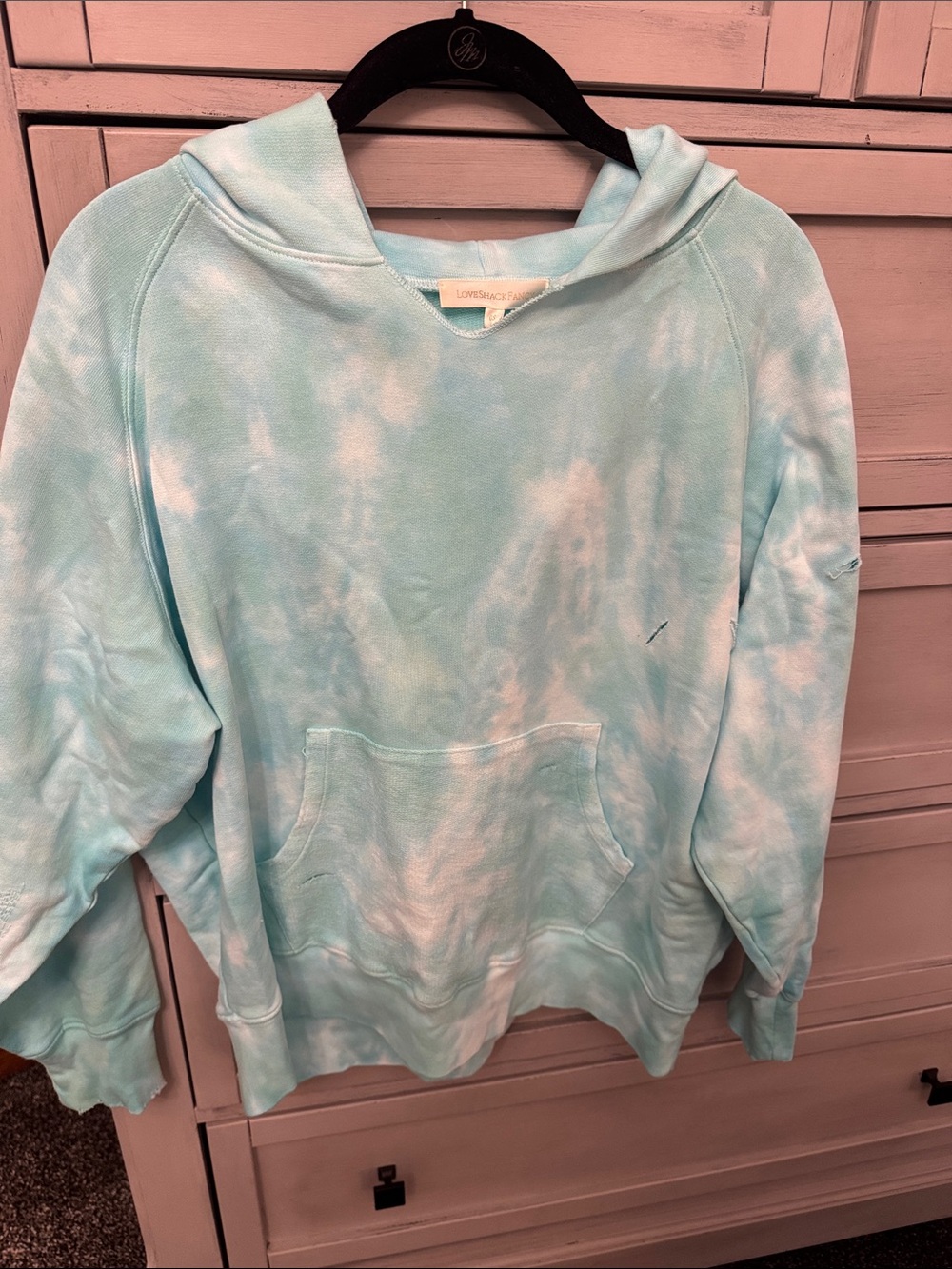 LoveShackFancy Light Blue Tie-Dye Hooded Pullover